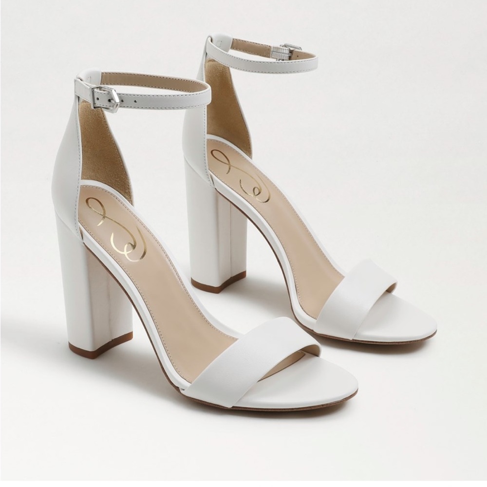 Sam Edelman white leather Yaro block heel sandal bridal beach party 8.5 NWOT